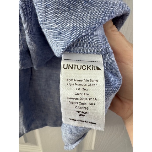 UNTUCKit Linen Blue Mens Button Down Collared Shirt - Picture 3 of 4
